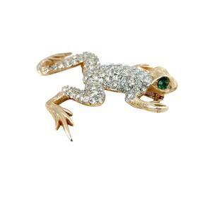 Napier Vintage Frog Brooch Emerald Crystal Eyes Rhinestone Covered Back signed